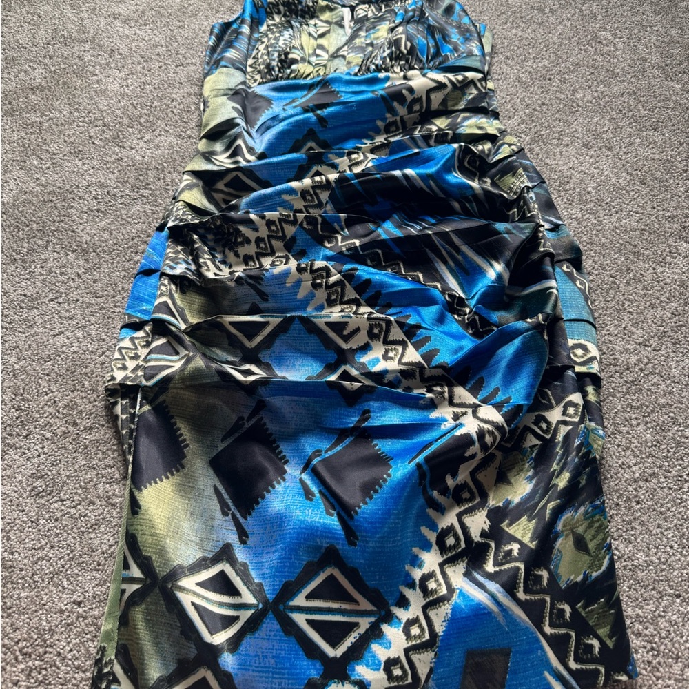 Signature by Sangria Blue and Black Abstract Dress